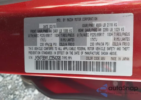 2018 Mazda Cx-5 Sport z USA, uszkodzony, nr VIN JM3KFBBM1J0354296